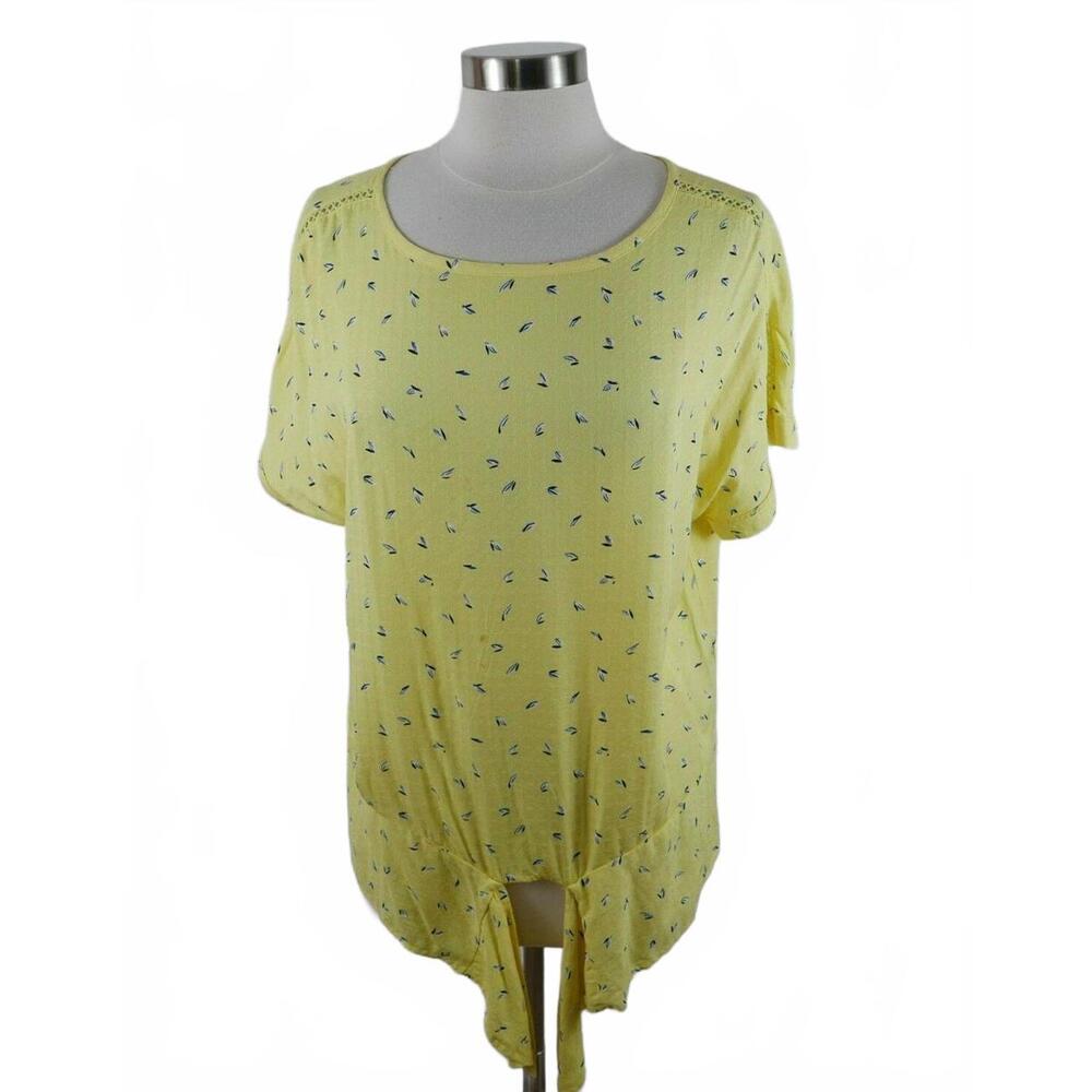 Buffalo David Bitton Womens Boat Neck Yellow Abstract Blouse Shirt M